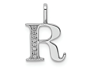 Picture of 14K White Gold Diamond Letter R Initial Pendant