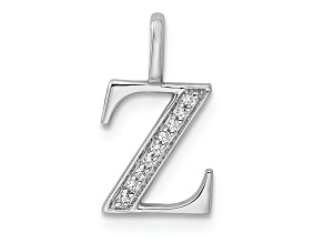 14K White Gold Diamond Letter Z Initial Pendant