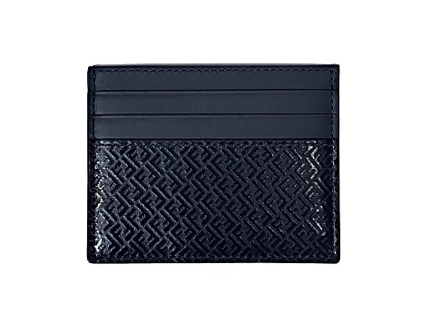 Fendi FF Logo Embossed Dark Navy Leather Card Case - 1CSXPA