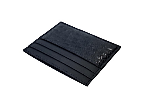 Fendi FF Logo Embossed Dark Navy Leather Card Case - 1CSXPA
