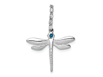 Picture of Rhodium Over 14k White Gold Blue and White Diamond Dragonfly Pendant