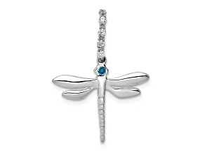 Rhodium Over 14k White Gold Blue and White Diamond Dragonfly Pendant