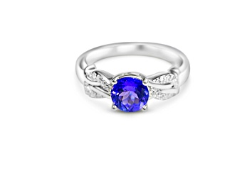 Picture of 6.5mm Round Tanzanite and White CZ Rhodium Over Sterling Silver Ring, 1.08ctw