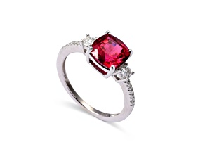 Red Lab Created Ruby Rhodium Over Sterling Silver 3-Stone Ring