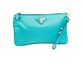 Prada Tessuto Turquoise Nylon Cosmetic Case Wristlet Clutch Bag