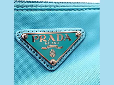 Prada Tessuto Turquoise Nylon Cosmetic Case Wristlet Clutch Bag
