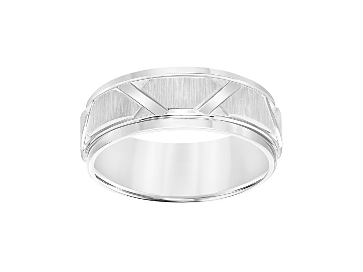 8mm Step-Edge Diagonal-Cut Comfort Fit Band in Gray Tungsten Carbide with Wire Brush Finish