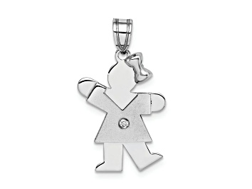 Picture of Rhodium Over 14k White Gold Satin Diamond Girl with Bow on Left Pendant
