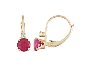 Red Lab Created Ruby 10K Yellow Gold Dangle Earrings 1.10ctw