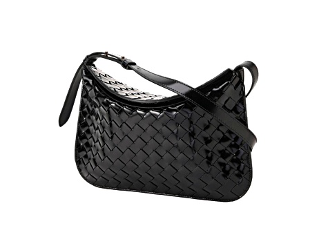 Bottega Veneta Intrecciato Patent Black Leather Flap Small