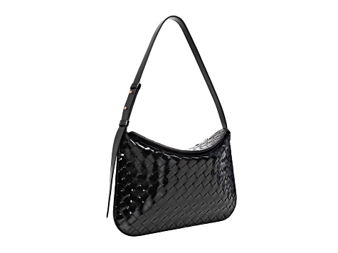 【BOTTEGA VENETA】FLAP SMALL SHOULDER BAG Bottega Veneta Intrecciato Patent Black Leather Flap Small