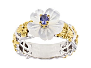 Blue Tanzanite and Mother-of-Pearl Rhodium & 24K Gold Over Palladium Sterling Silver Ring 0.19ct