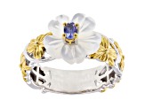 Blue Tanzanite and Mother-of-Pearl Rhodium & 24K Gold Over Palladium Sterling Silver Ring 0.19ct