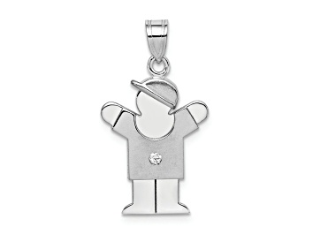 Picture of Rhodium Over 14k White Gold Satin Diamond Kid with Hat Pendant