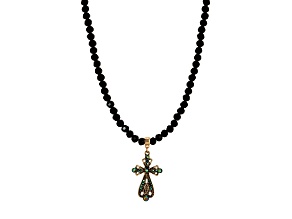 AB and Blue Crystals Cross Pendant with 15" Adjustable Chain