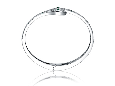 Emerald Cubic Zirconia, 14k Gold Plated Coiled Serpent Bypass Cuff Bracelet