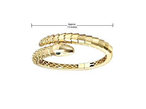 Emerald Cubic Zirconia, 14k Gold Plated Coiled Serpent Bypass Cuff Bracelet