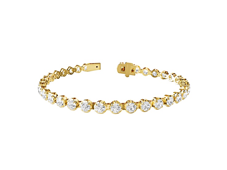 White Lab-Grown Diamond E-F VVS-VS 18k Yellow Gold Over Sterling Silver Tennis Bracelet 5.84ctw