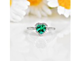 Lab Created Emerald and Moissanite Rhodium Over Sterling Silver Halo Heart Ring