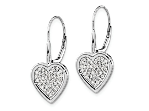 Rhodium Over 14k White Gold Diamond Fancy Heart Dangle Earrings