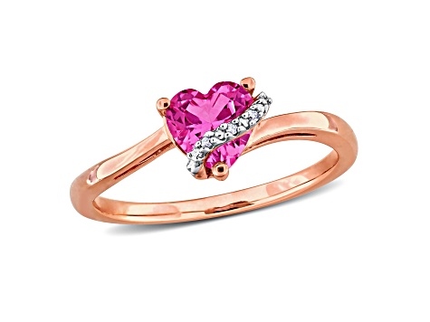 1 CT TGW Created Pink Sapphire and Diamond Accent Heart Ring in Rose Plated Sterling Silver