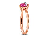 1 CT TGW Created Pink Sapphire and Diamond Accent Heart Ring in Rose Plated Sterling Silver