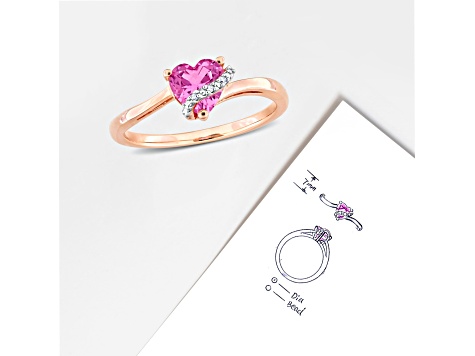 1 CT TGW Created Pink Sapphire and Diamond Accent Heart Ring in Rose Plated Sterling Silver