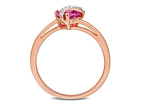 1 CT TGW Created Pink Sapphire and Diamond Accent Heart Ring in Rose Plated Sterling Silver