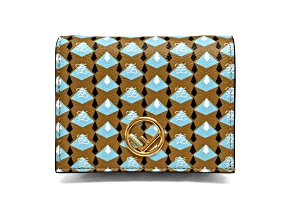 Fendi Calf Leather F Logo Blue Brown Small Bifold Wallet