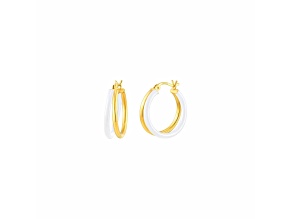 14K Yellow Gold Over Sterling Silver Double Hoop Enamel Earrings in White