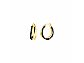 14K Yellow Gold Over Sterling Silver Double Hoop Enamel Earrings in Black