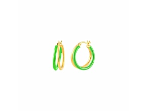 14K Yellow Gold Over Sterling Silver Double Hoop Enamel Earrings in Neon Green