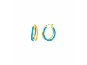 14K Yellow Gold Over Sterling Silver Double Hoop Enamel Earrings in Turquoise Color