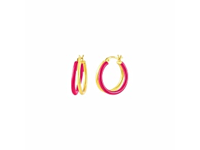 14K Yellow Gold Over Sterling Silver Double Hoop Enamel Earrings in Pink