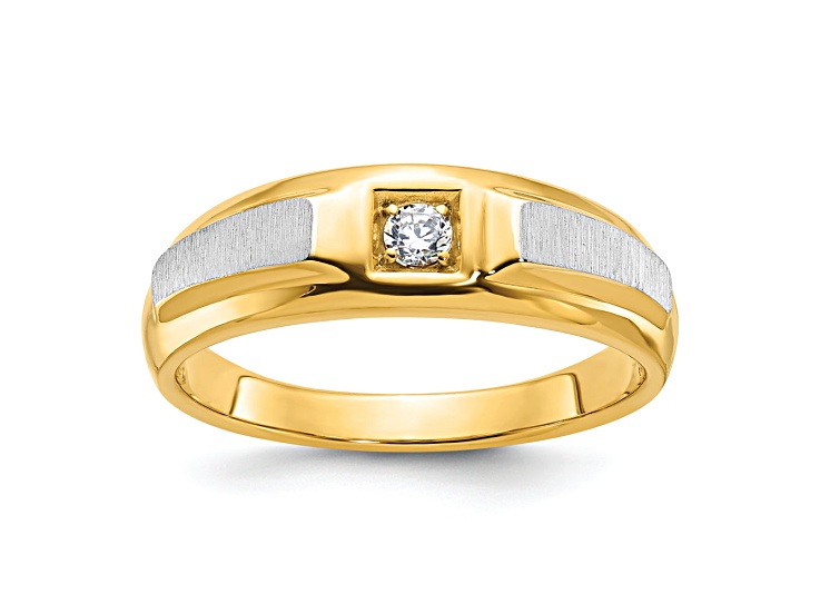 10K Two-tone Yellow and White Gold Men's Polished and Satin Diamond Ring 0.10ctw