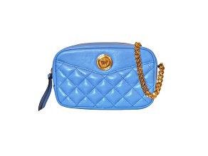 Versace La Medusa Blue Quilted Small Camera Crossbody Bag