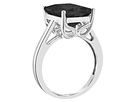 10x8mm Emerald Cut Black Onyx Rhodium Over Sterling Silver Ring