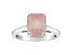 10x8mm Emerald Cut Rose Quartz Rhodium Over Sterling Silver Ring