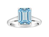 10x8mm Emerald Cut Sky Blue Topaz Rhodium Over Sterling Silver Ring