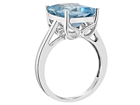 10x8mm Emerald Cut Sky Blue Topaz Rhodium Over Sterling Silver Ring