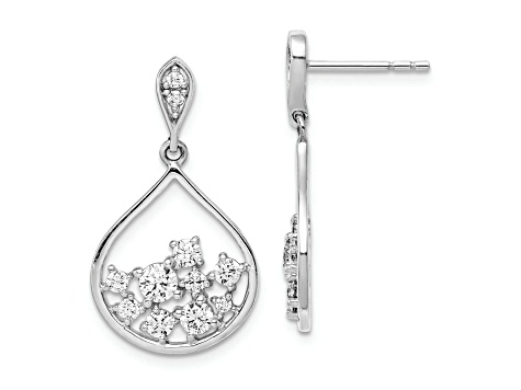 Rhodium Over Sterling Silver Cubic Zirconia Dangle Earrings