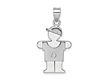 Picture of Rhodium Over 14k White Gold Satin Diamond Kid with Hat Pendant