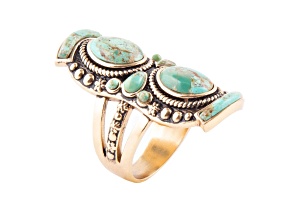 Barse Jewelry Blue Turquoise Gold Tone Double Up Shield Ring