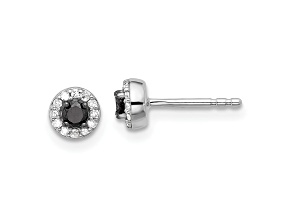 Rhodium Over Sterling Silver 0.27ctw Black and White Diamond Circle Post Earrings
