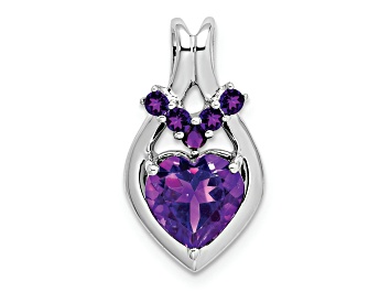 Picture of Rhodium Over 14k White Gold Amethyst Heart Pendant