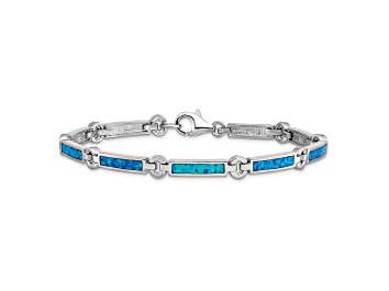 Picture of Rhodium Over Sterling Silver Lab Created Opal Bars Bracelet