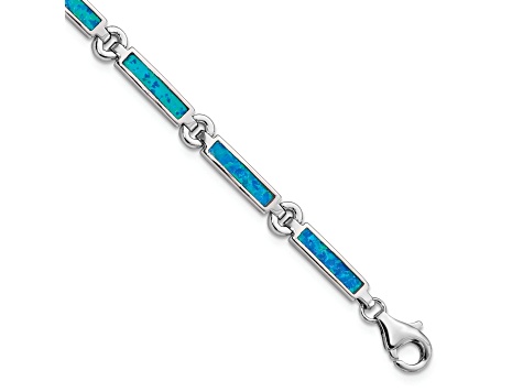 Rhodium Over Sterling Silver Lab Created Opal Bars Bracelet