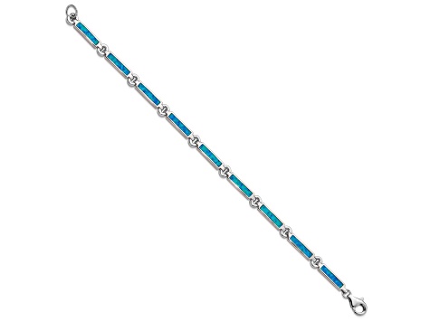 Rhodium Over Sterling Silver Lab Created Opal Bars Bracelet