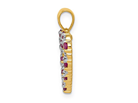 14k Yellow Gold and Rhodium Over 14k Yellow Gold Diamond and 0.40 cttw Ruby Heart Pendant