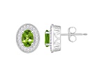 6x4mm Oval Peridot 1/5 ctw Diamond Rhodium Over Sterling Silver Halo Stud Earrings